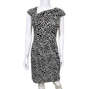 Jones of New York Dress Womens 10 Animal Print Black Ivory Short Sleeve Career
